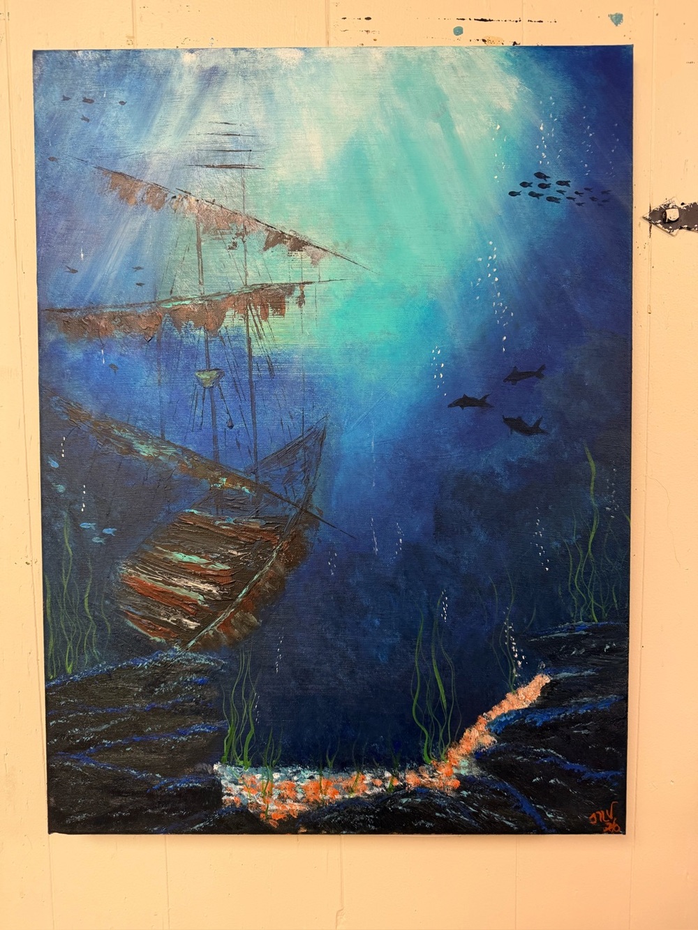 Underwater Shipwreck Wall Art in Blue by
